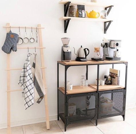 With modern and different designs, use a coffee corner in your home and make it a special corner to enjoy your special coffee with whomever you prefer (coffee corner does not include the upper shelves nor the side stairs) Fjällbo Ikea, Ikea Canada, Coffee Bar Station, Coffee Bar Ideas, Coffee Bar Design, Cha Bar, Design Café, Home Coffee Stations, Coffee Bars In Kitchen