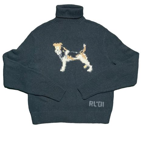 Ralph Lauren Dog, Cool Jumpers, Ralph Lauren Turtleneck, Graphic Clothes, Outfit Challenge, Vintage Collage, Vintage Ralph Lauren, Knit Turtleneck, Dog Sweater