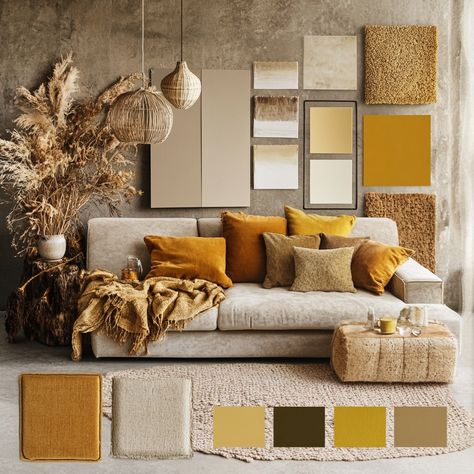 Mustard Color Palette, Palette Living Room, Color Palette Living Room, Mustard Color, Apartment Living Room, Color Pallets, Apartment Living, My Dream Home, Mood Board