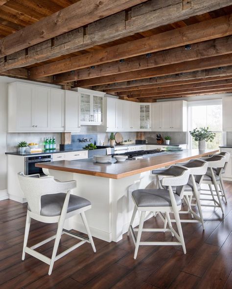 Exposed Beams In Kitchen, Beam In Kitchen, Exposed Ceiling Beams, New Jersey Homes, Post And Beam House, Exposed Wood Ceilings, Calm Coastal, Exposed Ceiling, Exposed Beams Ceiling