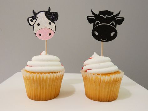 These cupcake toppers are perfect to celebrate your special day.  Cow Cupcake Toppers/Cowgirl Toppers/Cowboy Toppers/ Holy Cow I'm One Decoration/Farm Themed Birthday Party/Cow Theme Party/Farm Animal Picks You will receive (12) cupcakes toppers. (12) Cows  (12) Bulls  Please let me know if you would like a mix of the two toppers. If you would like to customize the colors for the Bull, I have attached the glitter colors available in the photos.   Materials: Each topper is made of low shed glitte Cow Cupcake Toppers, Cow Cupcakes, Bee Party Decorations, Cow Cakes, First Birthday Cupcakes, Balloon Cupcakes, Smash Cake Topper, Farm Themed Birthday Party, Number Cake Toppers