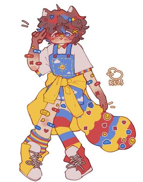 Kidcore Character Design, Colorful Character Design, Clown Fursona, Character Design Inspiration Ideas, Clowncore Art, Kidcore Oc, Cute Clown, Cute Little Drawings, Cute Art Styles