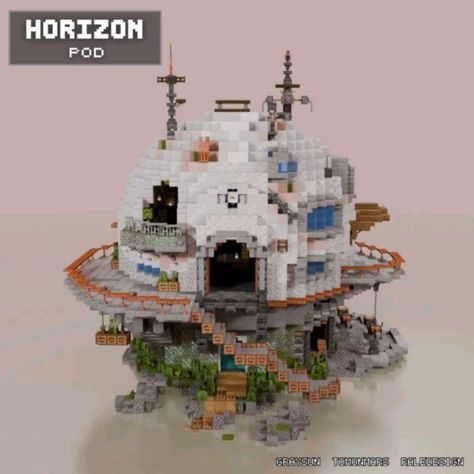 Minecraft Alien Build, Minecraft Alien, Minecraft Decoration Ideas, Aesthetic Buildings, Minecraft Steampunk, Minecraft Mansion, Minecraft Structures, Cool Minecraft Creations, Minecraft Server