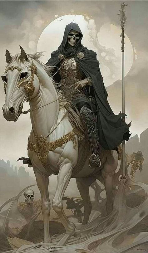 Knight On Horse, Grim Reaper Art, Pale Horse, Horsemen Of The Apocalypse, Rennaissance Art, Skull Artwork, A Skull, Fantasy Warrior, Art And Illustration