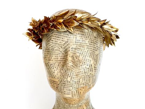 God Headpiece, Golden Leaf Crown, Myrtle Leaves, Greek Headpiece, Greek Mythology Costumes, Roman Costumes, Greek God Costume, Laurel Wreath Crown, Gold Leaf Crown