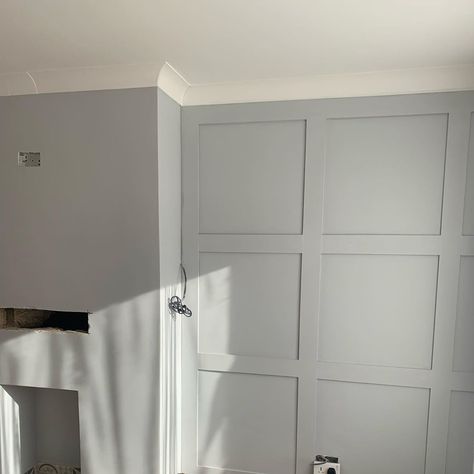 Jasmin’s Instagram photo: “Panelling coming together and bespoke fireplace cover #greyhome #greyhomedecor #goosedown #dulux #panelling #panellingwalls #uk…” Bespoke Fireplace, Grey Panelling, Dulux Grey, Fireplace Cover, Grey Home Decor, Sitting Room, Dream Room, House Inspiration, Tall Cabinet Storage