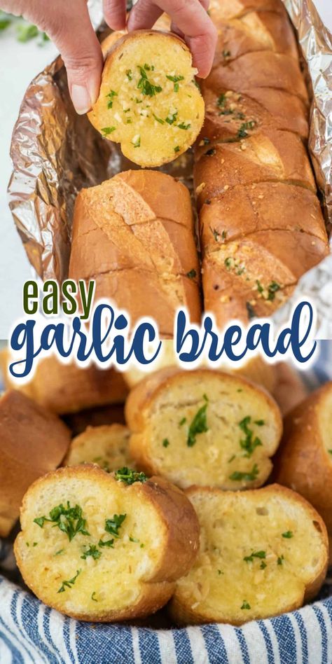 The easiest ever Homemade Garlic Bread recipe! Learn how to make delicious buttery garlic bread in your own kitchen in no time at all. Baked Garlic Bread Oven, Garlic Bread Slices, Make Your Own Garlic Bread, Garlic Bread Chips, Home Made Garlic Bread Recipe Homemade, How To Make Garlic Bread, Garlic Bread Ideas, French Bread Garlic Bread, Garlic Toast With Bread In Oven