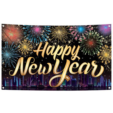 PRICES MAY VARY. Cloth 🎆 XTRALARGE 72x44 INCH | SPARKLING CITY VIEW NYE BANNER : This beautiful and colorful new years eve backdrop shows the view of city on new years eve with fireworks. This Happy New Year 2024 Banner is a perfect choice to add charm to your NYE backdrop. The colorful happy new year banner will create an extravaganza party vibe which will astound your guests. And this new years eve banner will make your new years eve party decorations, a talk on town. 🎆 RE USABLE | UNFADABLE New Years Backdrop, Happy New Year Backdrop, New Year's Eve Backdrop, Happy New Year Signs, Nye Decorations, Outdoor Holiday Party, New Year Backdrop, Fb Banner, Fireworks Design