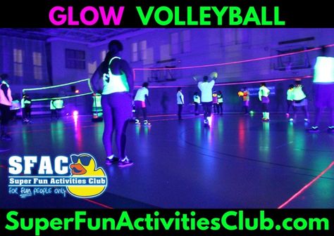 Glow Volleyball Party, Volleyball Party Ideas Activities Fun, Glow Volleyball, Glow In The Dark Volleyball Party, Glow In The Dark Volleyball, Volleyball Party, Post Prom, After Prom, Prom Themes