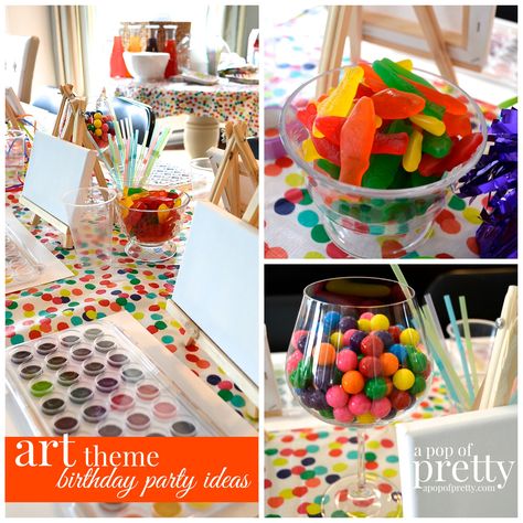 Fun birthday idea for tween girls: an art theme party with water-colour painting. Painting Birthday Party, Artist Birthday, Girl Bday Party, Painting Birthday, Art Birthday Party, Colour Painting, 10th Birthday Parties, Birthday Idea, Art Theme