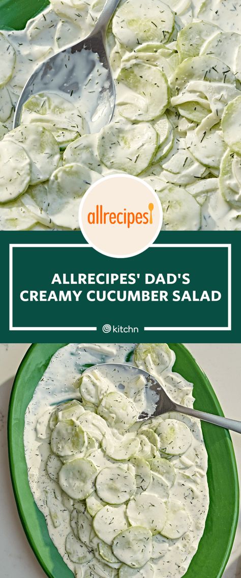 Creamy Cumber Salad, Dads Creamy Cucumber Salad, Salad Board, Cucumber Salads, Creamy Salad, Angel Cookies, Vegetarian Salad, Different Salads, Creamy Cucumber Salad