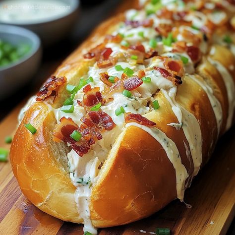 Chicken Bacon Ranch Sandwich Recipes, Chicken Bacon Ranch Stuffed Bread, Ranch Bread, Bacon Sandwich Recipes, Chicken Bacon Ranch Sliders, Chicken Bacon Ranch Sandwich, Stuffed Bread, Bacon Sandwich, Bacon And Cheese