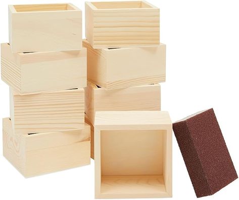 Amazon.com: 10 Unfinished Small Wooden Boxes for Crafts with 1 Sanding Sponge (4 in, 11 Pieces) Unfinished Wood Boxes, Rings And Bracelets, Small Wooden Boxes, Paint Wood, Bathroom Counter, Glitter Stickers, Wood Stain, Vanity Table, Wood Box