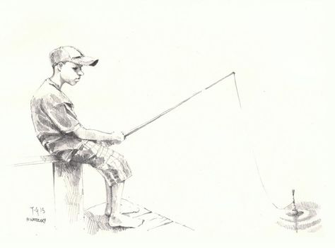 #thedailysketch pencil sketch of boy fishing. #watermay is drawing to a close. Tomorrow is the start of #growjune. Fishing Drawing Reference, Fishing Sketches, Fishing Art Drawing, Fishing Animation, Fishing Drawing Ideas, Sketch Of Boy, Fishing Sketch, Fishing Drawing