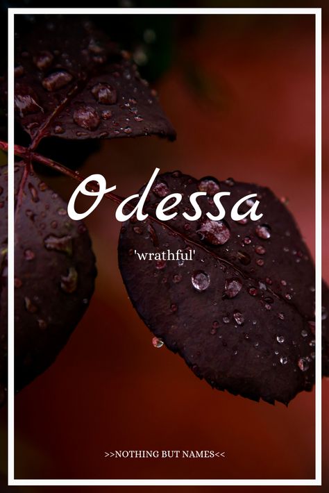 Odessa: (possibly) Greek and/or Slavic, meaning 'wrathful' Odessa Name Meaning, Odessa Name, Slavic Girl Names, Slavic Names, Odessa Aesthetic, Dnd Names, Lesbian Stories, Story Names, Names Meaning