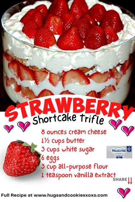 Strawberry Shortcake Trifle Strawberry Shortcake Trifle With Pound Cake, Strawberry Shortcake Truffle Bowl, Fluff Salads, Shortcake Trifle, Tornado Cake, Trifle Bowl Recipes, Valentines Recipes, Trifle Dessert Recipes, Strawberry Shortcake Trifle