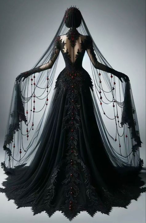 Vampire Inspired Wedding Dress, Black Witchy Wedding Dresses, Dark Fantasy Dress Aesthetic, Evil Princess Dress, Dark Wedding Dress, Gothic Ball Gown, Traditional White Wedding, Romance Wedding Dress, Goth Wedding Dresses