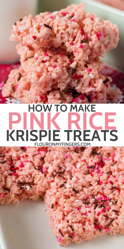 Valentine Finger Foods, Pink Rice Krispie Treats, Treats On A Stick, Pink Rice, How To Make Pink, Valentines Treats, Valentines Recipes Desserts, Keto Pumpkin Pie, Valentine's Day Treats