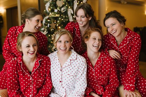 Christmas Wedding Bridesmaids Pajamas, Christmas Wedding Getting Ready Outfits, Winter Wedding Getting Ready Outfit, Candlelight Ceremony, Pjs Family, Hallmark Wedding, Winter Reception, Winter Christmas Wedding, Tacky Wedding