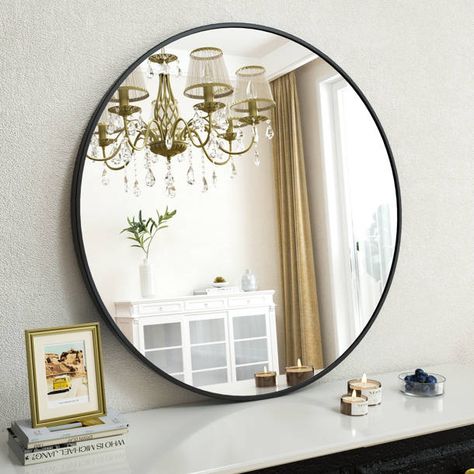 Mercer41 Carmack Iron Armed Sconce & Reviews | Wayfair Entrance Mirror, Bathroom Mirror Wall, Wall Mirror Bathroom, Functional Wall Art, Large Round Mirror, Metal Wall Mirror, Circle Mirror, Mirror Bathroom, Contemporary Mirror