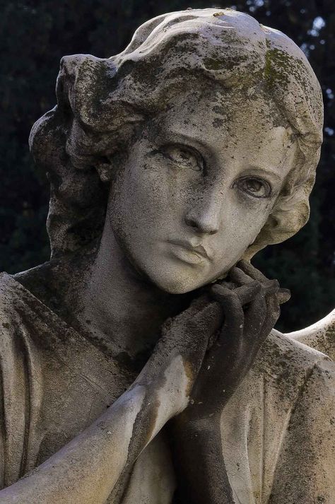 I think she really was alive at one time like pre flood times..she looks way to human Stone Angels Statues, Marble Sculpture Male, Architecture Close Up, Old Statues Aesthetic, Stone Statues Aesthetic, Angel Sculpture Statues, Crumbling Statue, Greek Statue Painting, Greek Sculpture Aesthetic