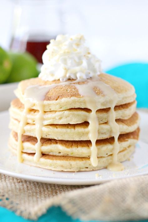 Key Lime Breakfast, Key Lime Pancakes, Lime Pancakes, Summer Pancakes, Creamy Key Lime Pie, Key Lime Recipes, Pancake Party, Homemade Pancake Recipe, Hot Cake