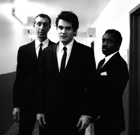 ''Thank you! Steve Jordan, Pino Palladino, we're the John Mayer Trio.'' John Mayer Trio, Trio Pictures, College Poster, John Clayton, Black And White Suit, Ideal Man, I John, John Mayer, Be Okay