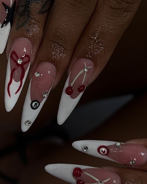 🎱🍒🎀⭐️ ☆ Products Used | Shell Pink x @shopagaloreco Gel White-479 x @melodysusie_official ☆ Follow @kryliczxnadia fore more ☆ #gelxnails #gelx #nails #longalmondnails #frenchtip #8ball #instagramnails #nailsofinstagram #nailsnailsnails #3dnails #nails2inspire #nailinspiration #nailinspo #exoticnails #baddienails #bougienails #nailcontent #nailpics #centraltx #templetx #explorepage #explore #kryliczxnadia Eight Ball Nails, Ball Nails, Long Almond Nails, Exotic Nails, Shell Pink, Instagram Nails, 8 Ball, 3d Nails, Nails Inspiration