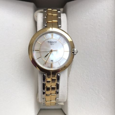 Brand New-Tissot Flamingo Swiss Made Ladies Watch T094.210.22.111.01. Watches Women Black, Pretty Watches, Tissot Watches, Ceramic Watch, Pocket Watch Chain, Leather Watch Bands, Two Tone Watch, Gold Plated Bracelets, Ladies Watch