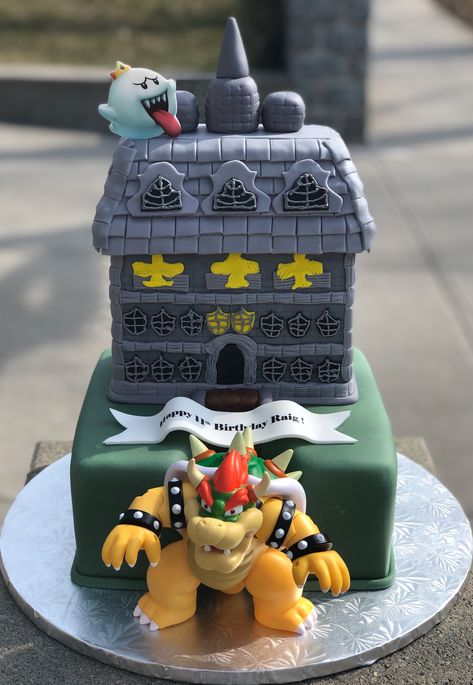 Bowser Jr Birthday Party, Luigi Mansion Cake, Luigi’s Mansion Birthday Party, Bowser Party Ideas, Bowser Birthday Cake, Bowser Birthday Party, Luigis Mansion Birthday Party, Bowser Cake, Bowser Birthday