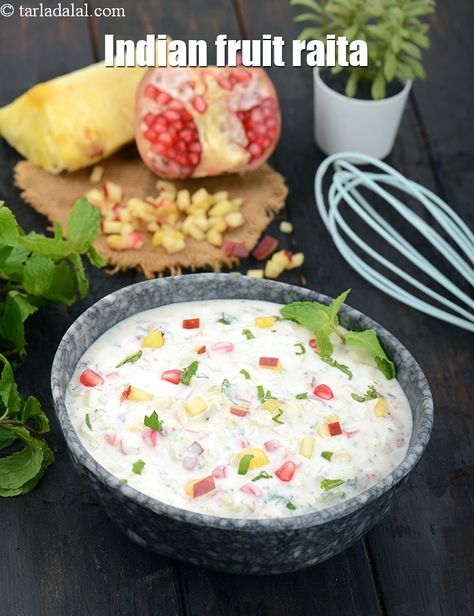 Fruit Raita, Raitha Recipes, Raita Recipe Indian, Pineapple Raita, Raita Recipe, Marathi Culture, Indian Meals, Cucumber Raita, Mix Fruit