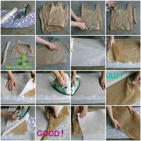 making things out of plastic bags - Bing Images Fusing Plastic Bags, Plastic Fusing, Plastic Bag Crafts, Fused Plastic, Recycled Plastic Bags, Plastic Grocery Bags, Recycled Projects, Upcycle Recycle, Plastic Crafts