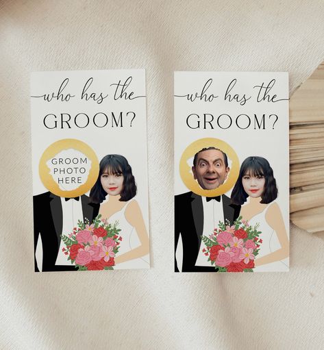 Celebrity Who Has The Groom Printable Bridal Shower Game, Scratch-off Find The Groom Game, Minimalist Bridal Shower, Couples Shower, Quinn Who Has The Groom Game, Who Has The Groom, Bride Game, Printable Place Cards, Wedding Day Cards, Groom Card, Printable Wedding Programs, Template Black, Summer Bridal Showers