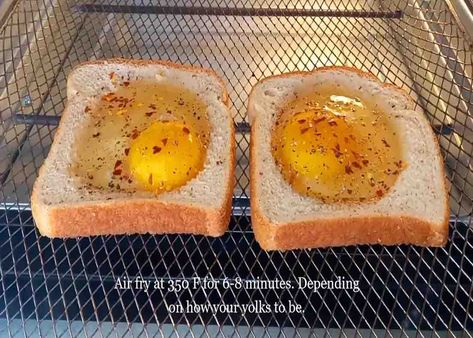 Placing the egg toast in the air fryer Eggs And Toast, Eating Breakfast, Easy Air Fryer, Egg Toast, Piece Of Bread, Bread Cake, Toast Recipes, The Egg, In A Hurry