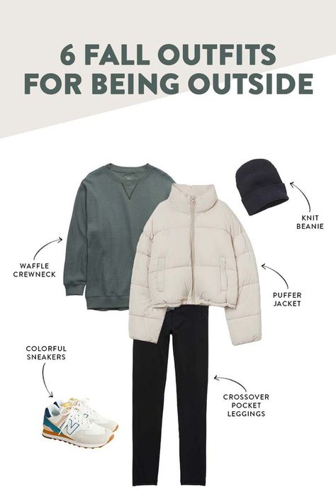 6 Fall Outfits for Playing Outside Casual Winter Mom Outfits, Mom Outfit Fall 2023, Hockey Mom Outfits Casual, Soccer Mom Outfits Fall, Casual Fall Mom Outfits 2023, Fall Sports Outfits, Fall 2023 Mom Outfits, Cold Weather Soccer Mom Outfits, Football Mum Outfit Winter