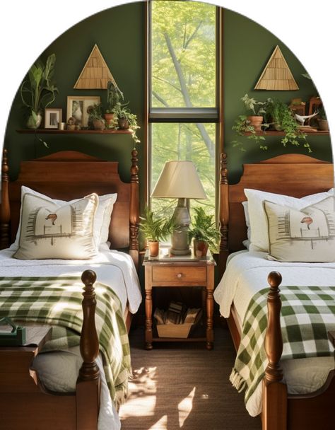 40+ Stunning Farmhouse Bedroom Ideas for a Rustic Retreat Camp House Ideas Interiors, Woodland Guest Bedroom, Bunk Room Bedding Ideas, Farmhouse Twin Bedroom Ideas, Fishing Cabin Bedroom, Twin Bed For Boys, Log Cabin Themed Bedroom, Camp Inspired Bedroom, Cute Cabin Decor