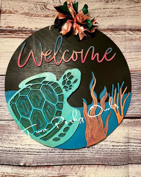 Excited to share this item from my #etsy shop: Sea turtle welcome door hanger- Beach door hanger- Sea turtle decor - coastal decor- ocean themed- entryway decor- 22 inches - ready to ship Sea Turtle Door Hanger, Beach Door, Diy Coastal Decor, Sea Turtle Decor, Turtle Decor, Door Signs Diy, Signs Diy, Circle Wall Art, Bow Bow