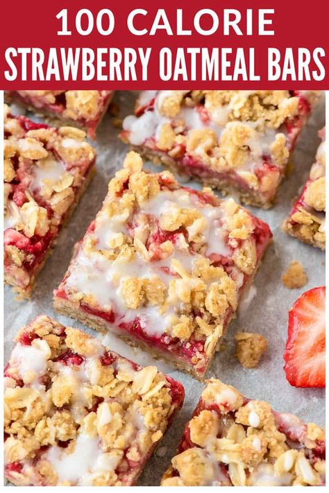 Strawberries Desserts, Oatmeal Bars Healthy, Oatmeal Bars Recipes, Strawberry Oatmeal Bars, Snack Sani, Healthy Fruit Desserts, Strawberry Oatmeal, Vanilla Glaze, Oatmeal Bars