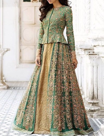 Top 50 Latest Peplum Lehenga Blouse Designs For Weddings and Parties Ghagra Blouse, Long Blouse Designs, Sabyasachi Lehenga, Lehenga Blouse Designs, Ritu Kumar, Long Dress Design, Choli Designs, Unique Blouse Designs, Lehenga Blouse