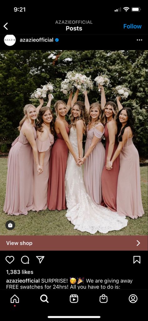 Bridesmaid Dress Color Schemes, Bridal Party Color Schemes, Taupe Bridesmaid, Bridal Parties Colors, Mauve Bridesmaid Dress, Dusty Rose Bridesmaid Dresses, Rose Bridesmaid Dresses, Pink And Gold Wedding, Gold Wedding Theme