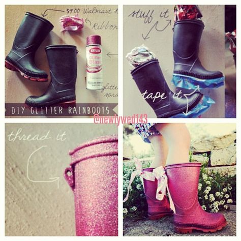 Home Decor ⍣ Interior Design on Instagram: “DIY glitter rain boots! Things needed: Rain boots, glitter blast spray paint, duct tape and ribbon!” Paint Leather, Boots With Fur, Diy Glitter, Glitter Diy, Instagram Diy, Wreath Ideas, Fur Boots, Duct Tape, Crafty Ideas