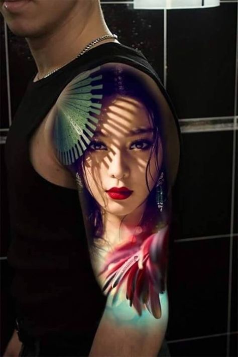 For Arm Tattoo, Tato Geisha, Japanese Geisha Tattoo, Tato Phoenix, Geisha Tattoos, Bodysuit Tattoos, Japanese Snake Tattoo, Geisha Tattoo Design, Hyper Realistic Tattoo