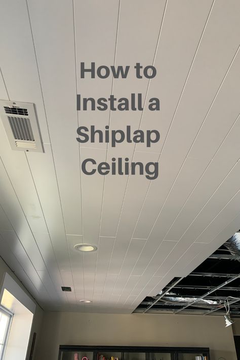 How to install a shiplap ceiling using Armstrong Woodhaven wood planks. This easy DIY will give your ceiling a farmhouse look and feel. It is installed on a drop ceiling grid ceiling. #howto #armstrong #woodhaven #shiplap #ceiling #DIY #howto #install #installation #installing #stepbystep #dropceiling #shiplapceiling #farmhouse #renovate #woodplanks Farmhouse Drop Ceiling, Shiplap Drop Ceiling, Ideas For Drop Ceiling Tiles, Hide Drop Ceiling Tiles, Drop Ceiling Makeover Cheap Basement, Drop Down Ceiling Tiles, Wood Drop Ceiling Ideas, Drop Ceiling Alternatives Basement, Cheap Ceiling Ideas Diy Kitchen