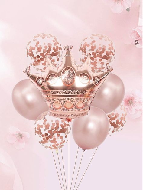 8pcs Crown Theme PE Decorative Balloons, Creative Pink Balloons For Party Crown size - 98cmx90cm Balloon size -30cm/11.81in This 'Crown Theme PE Decorative Balloons' balloon is the perfect eye-catcher for your party. No helium is needed to inflate these Self inflating balloon. Rose Gold Theme Party, Crown Theme, Gold Theme Party, Dream Birthday, Rose Gold Theme, Jungle Theme Parties, Prince Crown, Pastel Balloons, Rose Gold Balloons