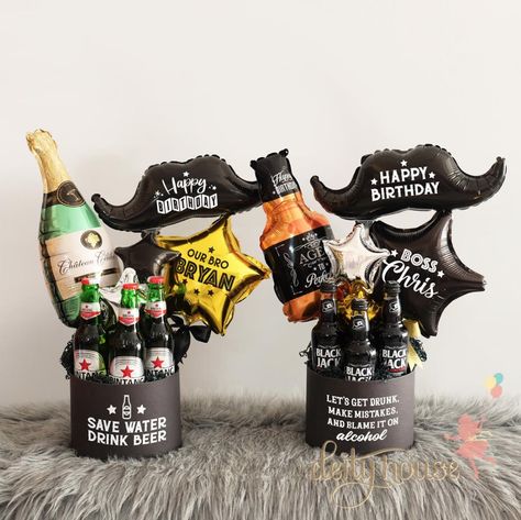 Raise a toast & throw a truly hoppin' party with these Beer balloon hampers for just 325k 🍻🖤🎉 Just because we need to save water and drink beer!🍺#deityhouse #BeerBalloonHampers #mustacheballoon #decoration #partydecor #dekor #peralatanparty #pastelballoon #balonfoil Beer Balloon Bouquet, Beer Balloon Decor, Alcohol Hamper, Beer Balloon, Beer Hampers, Balloon Hat, Bouquet Box, Pastel Balloons, Beer Birthday