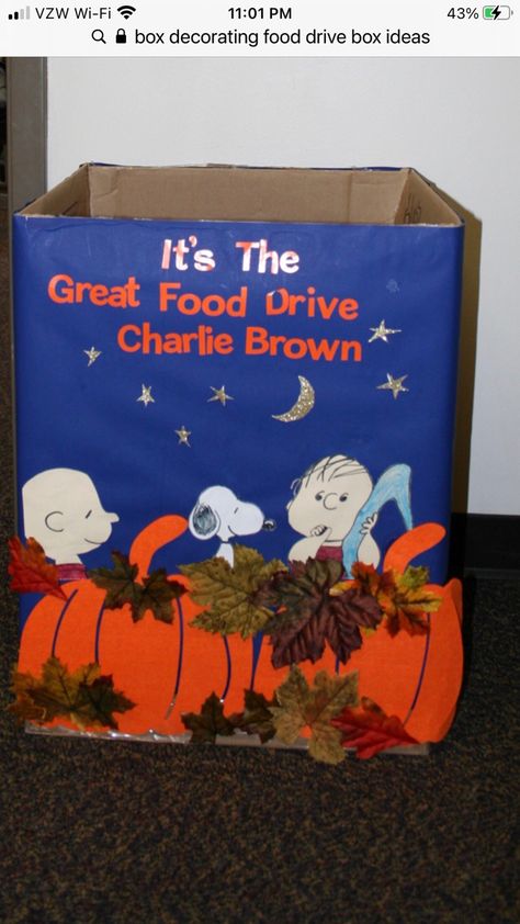 Food Drive Box Decoration Ideas, Thanksgiving Food Drive Box Ideas, Fall Food Drive Box Ideas, Canned Food Drive Box Ideas Fun, Food Drive Box Ideas Fun, Food Donation Box Ideas, Food Drive Box Ideas, Canned Food Drive, Office Decore