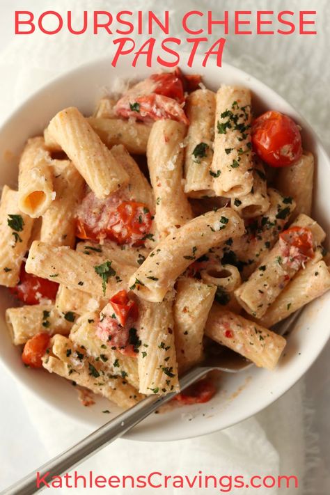 Cherry Tomatoes Boursin Cheese Pasta, Tomato Boursin Pasta Bake, Boursin Baked Ziti, Bursin Cheese Pasta, Pasta With Boursin Cheese And Tomatoes, Borson Cheese Pasta, Tik Tok Pasta Boursin, Bourbon Pasta, Boursin Tomato Pasta