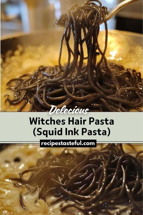 This Witches Hair Pasta is a visually striking and delicious dish perfect for Halloween. Featuring squid ink spaghetti with a savory garlic and chili oil sauce, it combines dramatic presentation with rich flavors. Quick to prepare, it's ideal for a spooky-themed dinner. Squid Ink Pasta Recipe, Chili Oil Sauce, Squid Ink Spaghetti, Halloween Feast, Ink Pasta, Halloween Pasta, Spooky Dinner, Squid Ink Pasta, Witch Hair