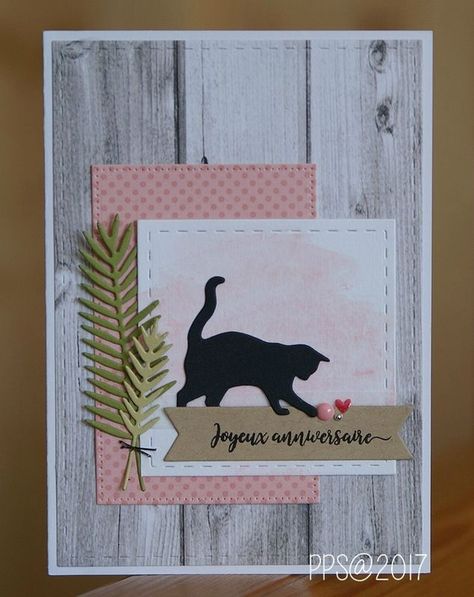 La.carte.à.idées : invitée créative Cat Cards Handmade, Happy Birthday Cards Handmade, Happy Birthday Cards Diy, Creative Birthday Cards, Pet Sympathy Cards, Happy Cards, Dog Cards, Cat Cards, Birthday Diy