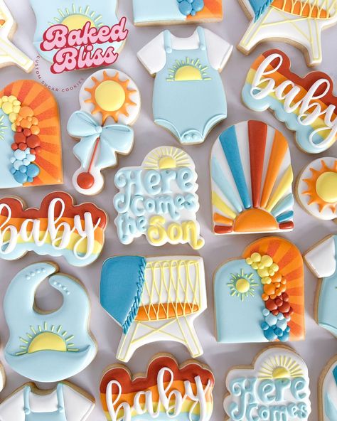 Here comes the son ☀️🩵 Inspired by @something.frosted.ma & @confettiyeticookies ✨ . . . . #babyshower #herecomesthesun #herecomestheson #babyshowercookies #cookies #customcookies #customsugarcookies #decoratedcookies #decoratedsugarcookies #sugarcookies #sugarcookiesofinstagram #babyshower Here Comes The Son Cookies, Here Comes The Son Baby Shower Theme, Here Comes The Son, Baby Shower Cookies, Custom Cookies, Sugar Cookies Decorated, Here Comes, Cake Pops, Cookie Decorating